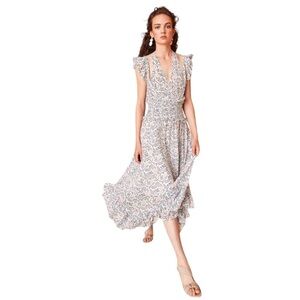 Ulla Johnson White Aviva Shibori Silk Midi Dress US 10